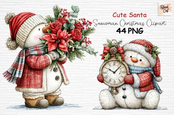 Download Cute Santa Snowman Christmas Clipart PNG - Snowman Collection