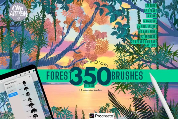 Download 350 Forest Leaves Grass Procreate Brushes - Leaves Collection