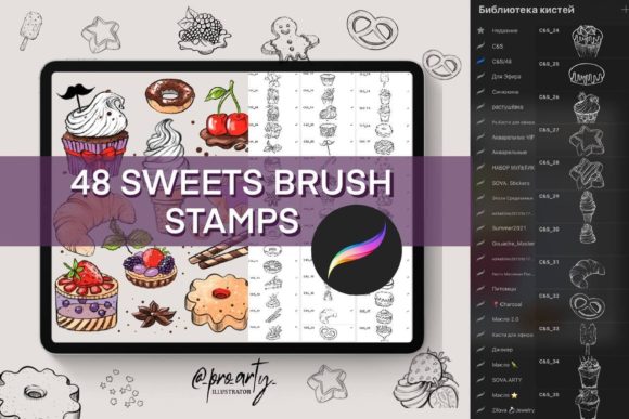 Download SWEET STAMPS BRUSHES for PROCREATE - Brushes for procreate Collection